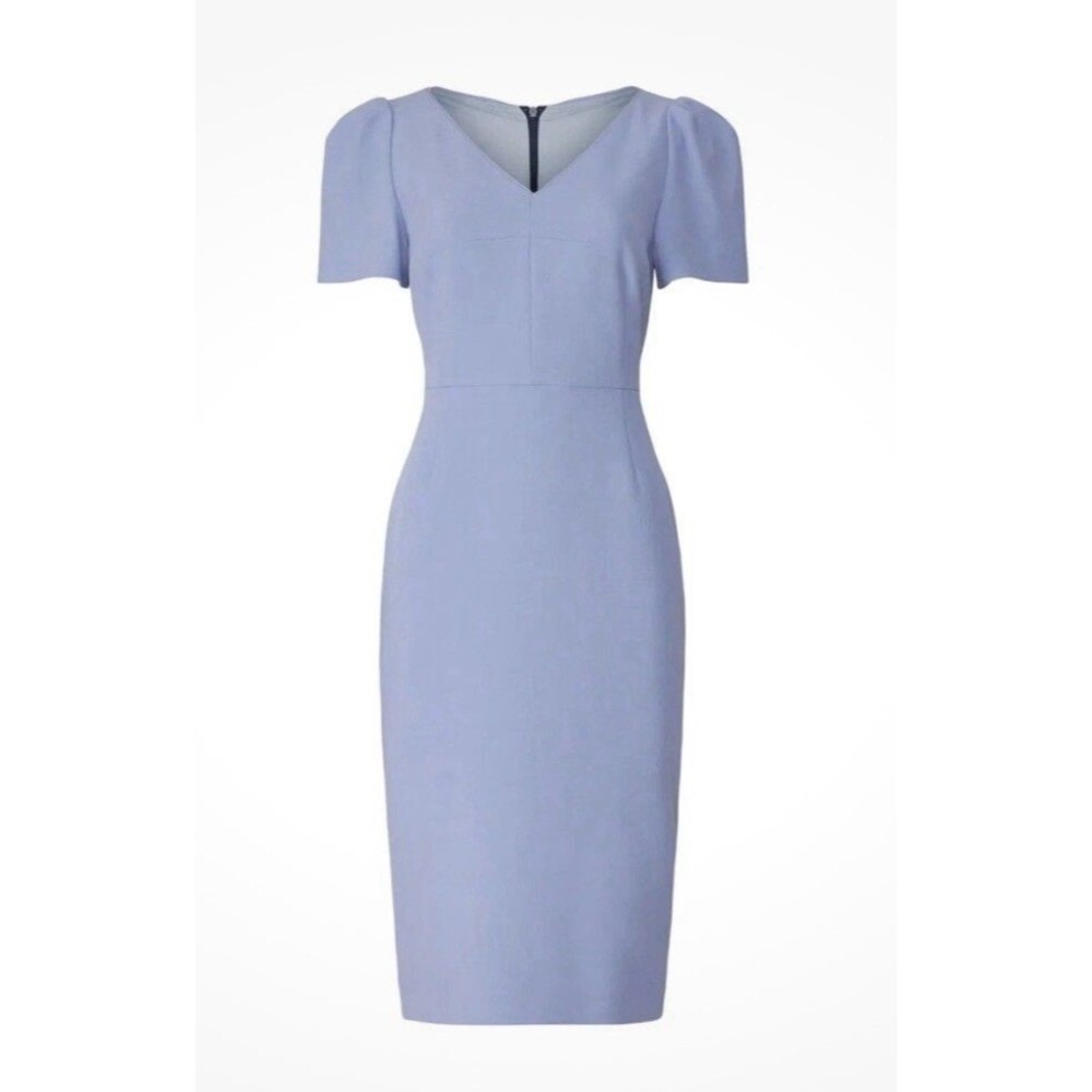 L.K. Bennett Rebecca Sheath Dress Womens 8 Periwinkle Blue V-Neck Puff Sleeve